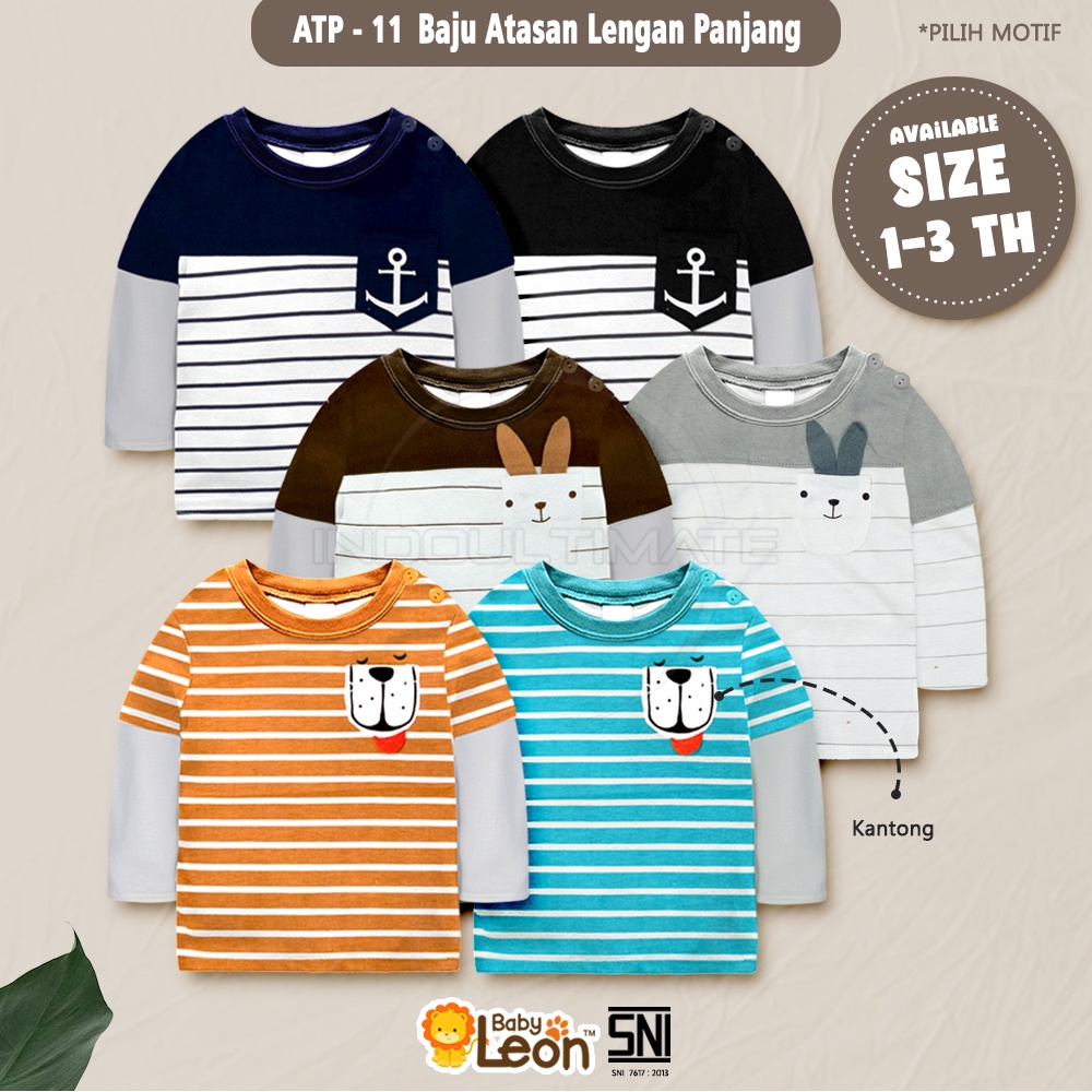 Kaos Anak Bayi Lengan Panjang Laki Laki 0-1th BABY LEON Baju Bayi Atasan Anak Baru Lahir 3 Bulan 6 Bulan 1 Tahun Laki Laki cowok Baju Tidur Piyama Anak Bayi ATP-11