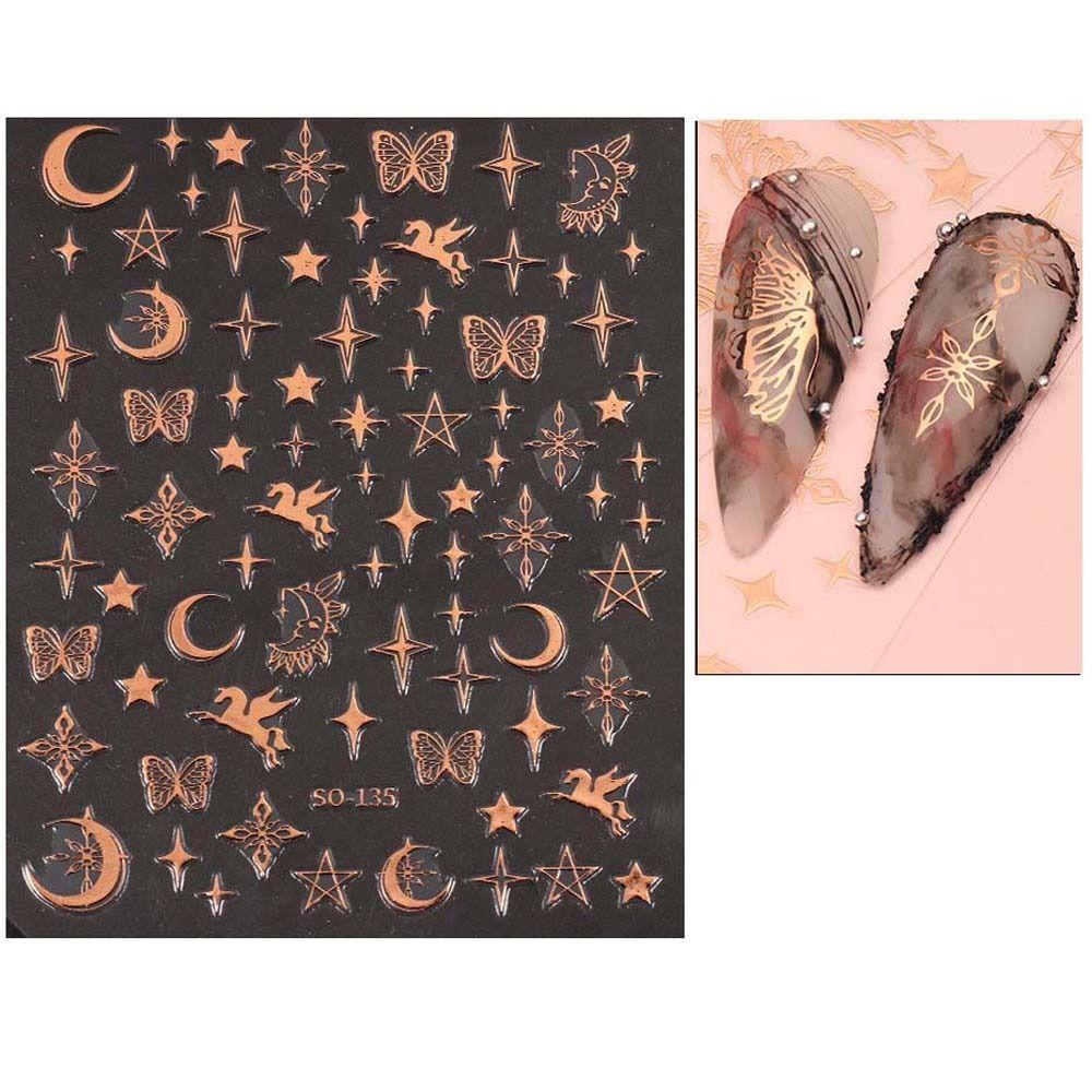 Mxbeauty Stiker Kuku Laser Wanita Fashion Rose gold Bintang Manikur Aksesoris Nail Art Dekorasi