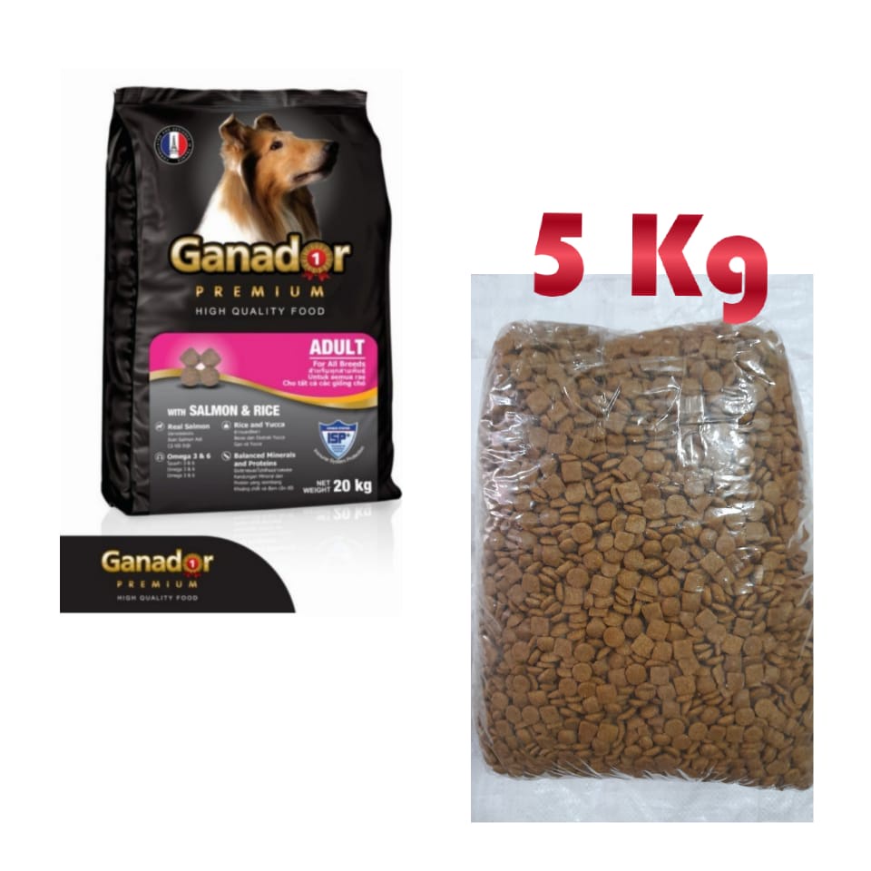 Ganador Adult Salmon &amp; rice repack 5 kg dog food makanan anjing