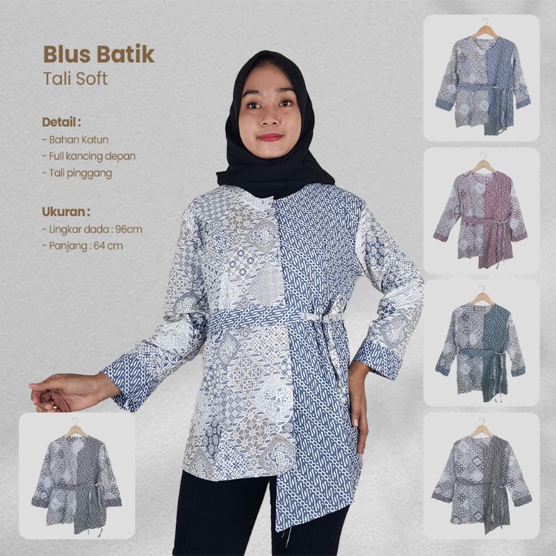 Blus Batik Wanita Lengan Panjang Warna Soft - Naira Batik