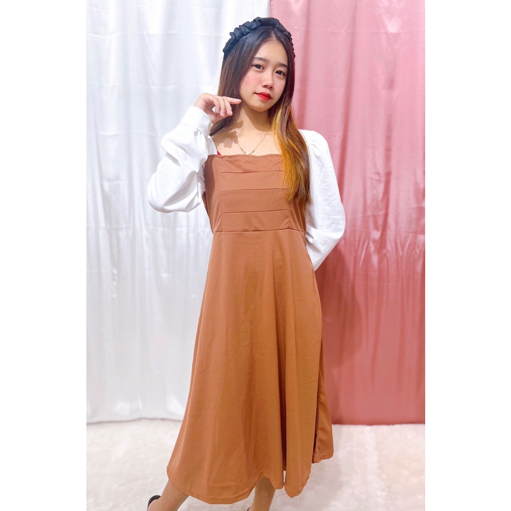 HS - DRESS VINEL / DRESS MIDI KOREAN STYLE / Boat Neck Casual