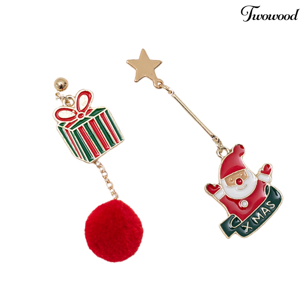 1 Pasang Anting Kait Warna-Warni Desain Snowman Tahan Lama Untuk Natal