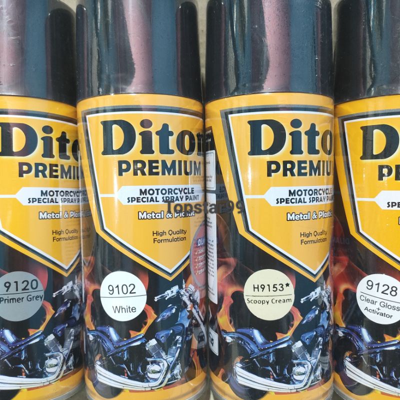 Pilok Cat Diton Premium Paket Komplit 4 Kaleng Scoopy Cream 9153 Primer Grey 9120 White 9102 Clear Gloss 9128 400cc Pilox Paketan Cat Semprot Special Spray Paint