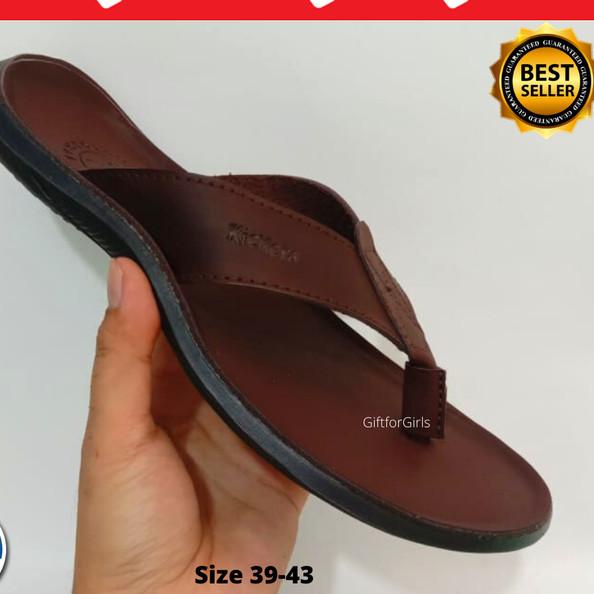 Kickers Original Sendal Jepit Kulit Asli Pria Sandal Cowok Formal - Hitam, 43