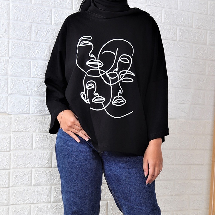 Outline T-shirt KAOS OVERSIZE/  t shirt hitam oversize - atasan jumbo wanita