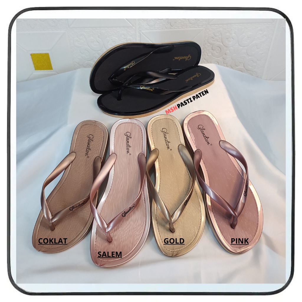 Sandal jepit glosy teplek Sandal flat impor wanita glanzton 1819 Sandal santai