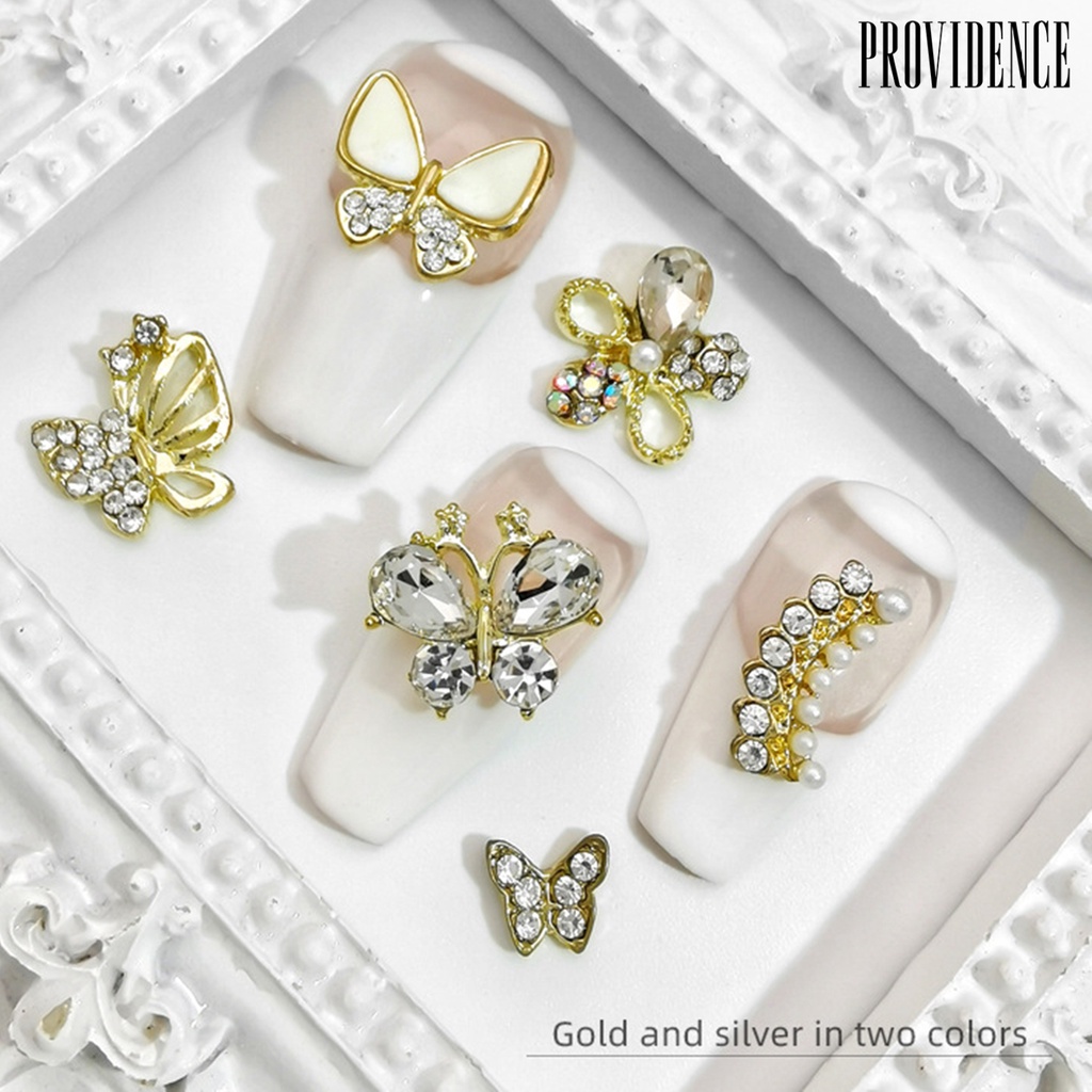Ins 10pcs / Set Hiasan Kupu-Kupu Aksen Berlian Imitasi Bahan alloy Untuk Aksesoris Nail Art / Manicure Butterfly
