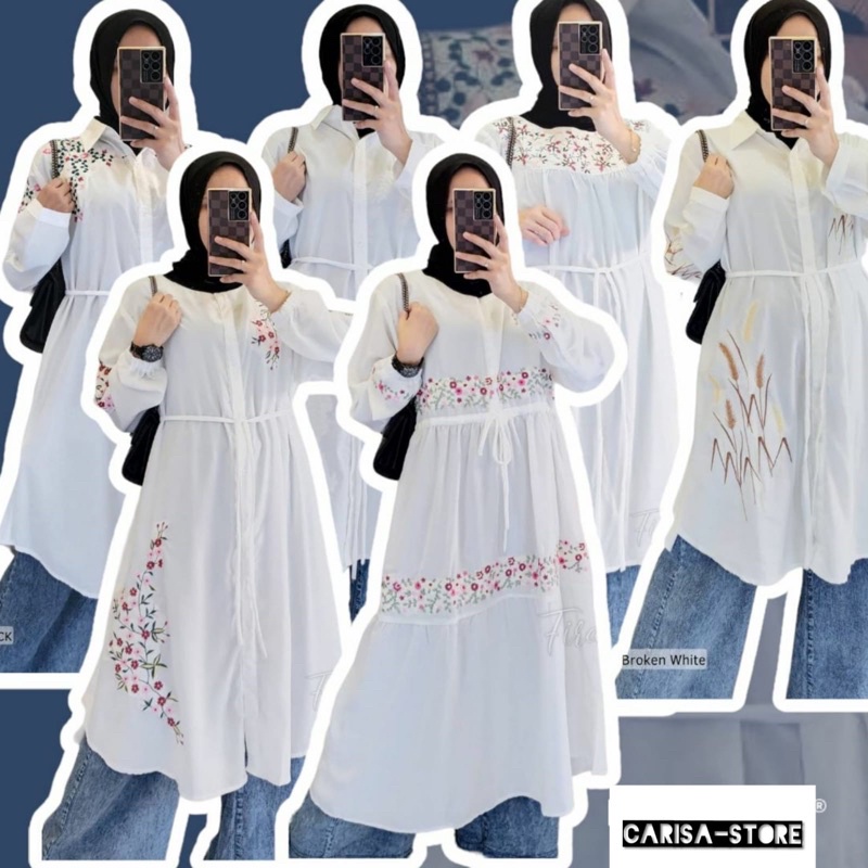 [Ready 15 motif] aneka kemeja tunik putih bahan katun jepang wolfis size jumbo LD 120