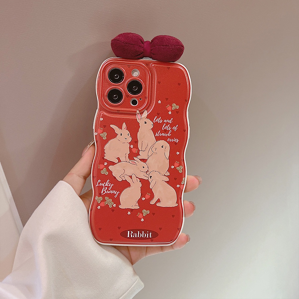 Soft Case Silikon Motif Kartun Kelinci Lucu Dengan Pita Untuk Iphone 14 11 12 13 PRO MAX