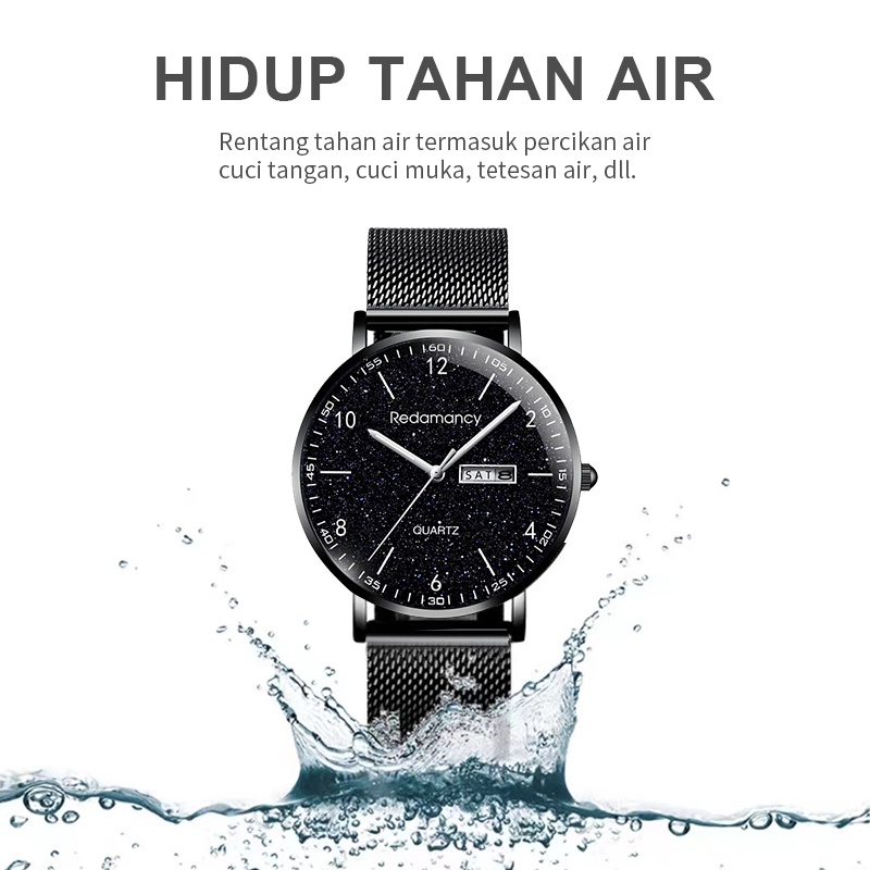 Redamancy Original Jam Tangan Pria Kasual Modis Watch Anti Air Kuarsa Sabuk baja