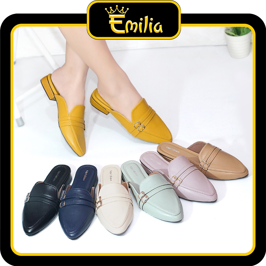 UPSIZE Ayumi Sandal Mules Wanita Jumbo Big Size 41 42 43 44 45 Murah Sepatu Wanita Mules Flat Uk Jum