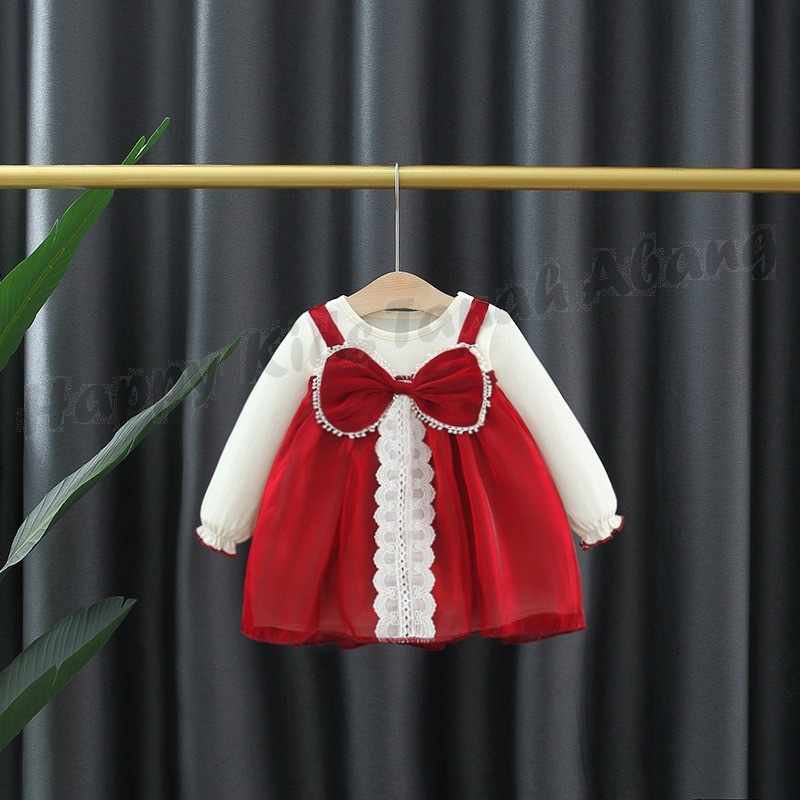 DRESS PITA LENGAN PANJANG ANAK PEREMPUAN IMPORT BERKUALITAS / DRESS MERAH ANAK