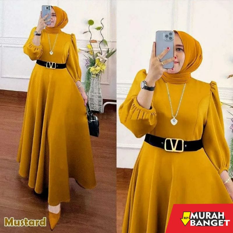 model gamis kombinasi polos terbaru 2022 GAMIS TERBARU SHAPIRA DRESS +BELT/ BAHAN SHAKILA DRESS