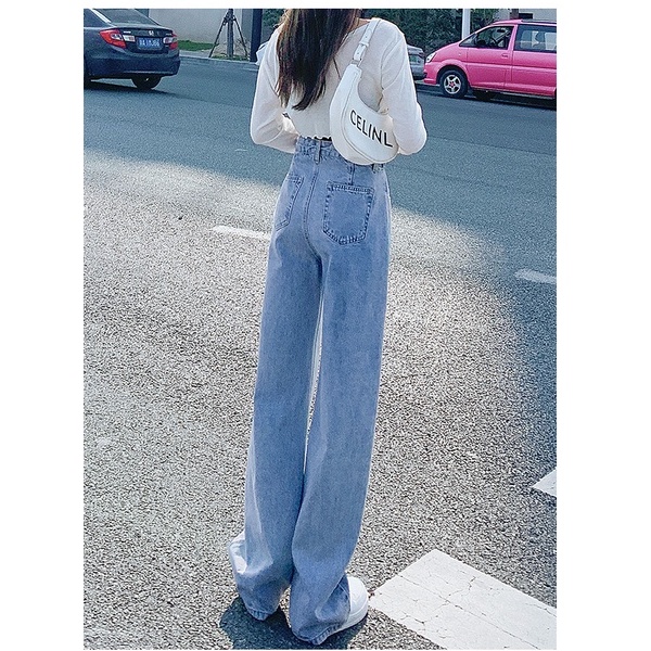 New Kekinian -- Highwaist Loose Straight Kasual Jeans Wanita Import
