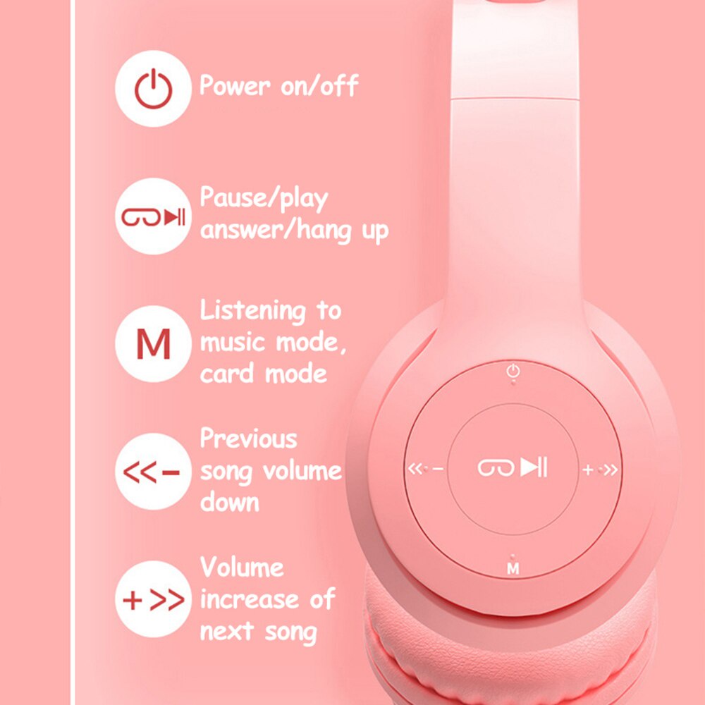 Fuloophi Bluetooth Headset Headphone Telinga Kucing Cute Cat Ear - P47M - Pink