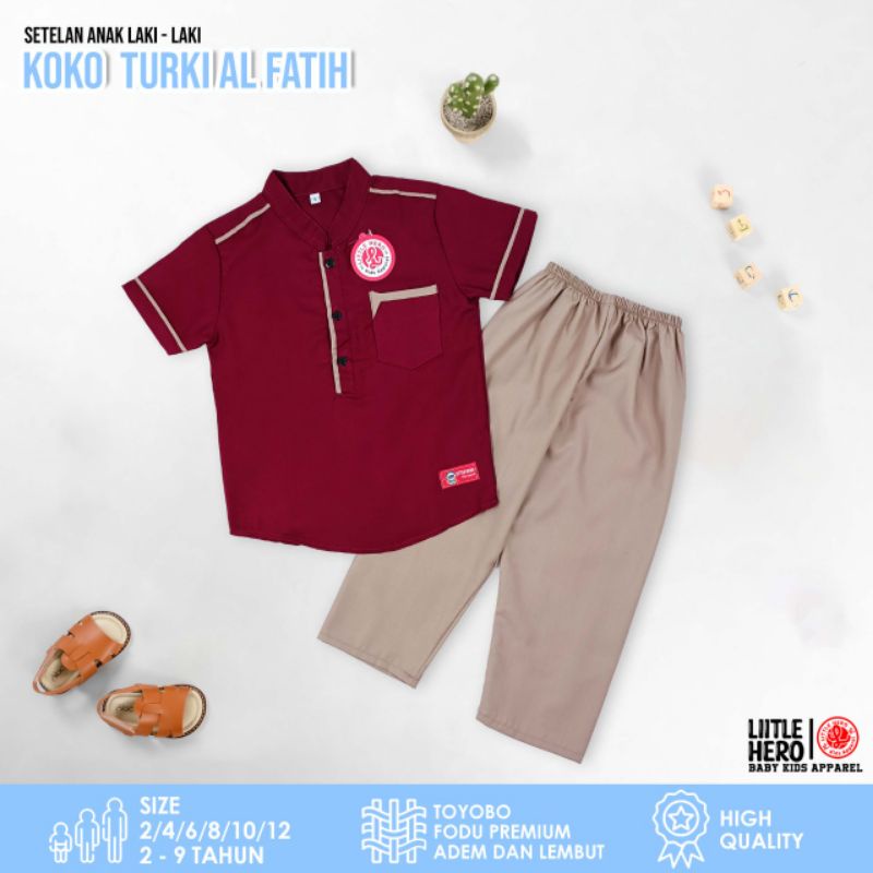 Setelan Baju Koko Turki Muslim Terbaru Anak Laki Laki Cowok Little Hero Al Fatih Usia 2 3 4 5 6 7 8 9 Tahun