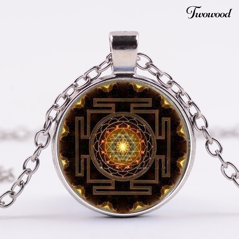 Kalung Dengan Liontin Kubah Kaca Motif Mandala Buddha