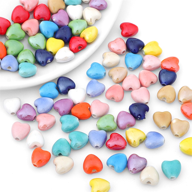 10 Pcs Manik-Manik Keramik Bentuk Hati Ukuran 10x10mm Untuk Membuat Perhiasan Gelang Kalung