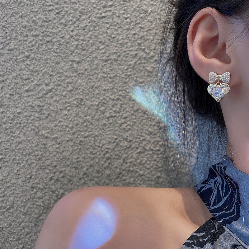 Anting Tusuk Sterling silver 925 Desain Pita Hias Mutiara + Zircon Untuk Wanita