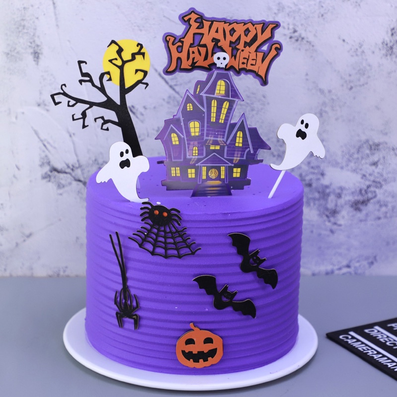 Topper Kue Desain Labu Kelelawar Hantu Laba-Laba Untuk Dekorasi Pesta Halloween