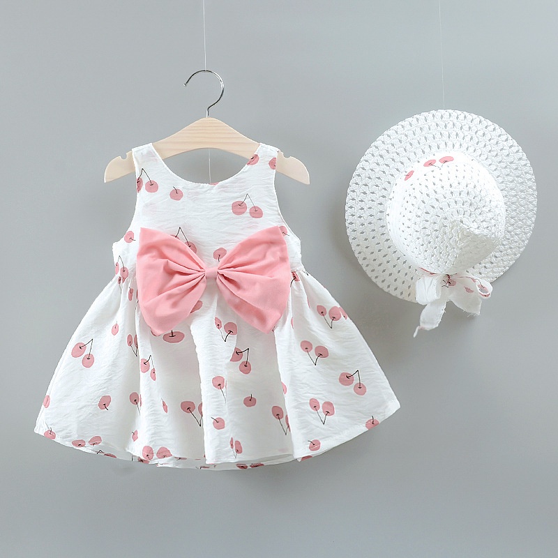 [Kirim topi] Gadis 1-4 tahun bayi musim panas gaun ceri bayi rok gaun gaun musim panas rok gadis