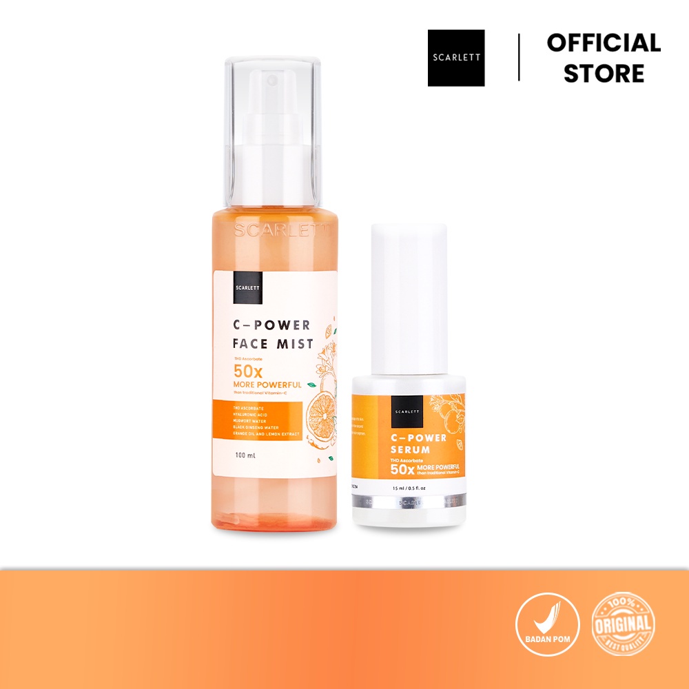 SCARLETT WHITENING C-POWER 50x Powerfull |  Face Mist 100ml  &amp; C - Power Serum 15ml BPOM