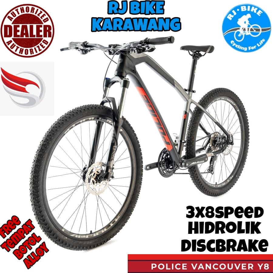 SEPEDA GUNUNG MTB POLICE VANCOUVER Y8 8SPEED HIDROLIK FREE TEMPAT BOTOL