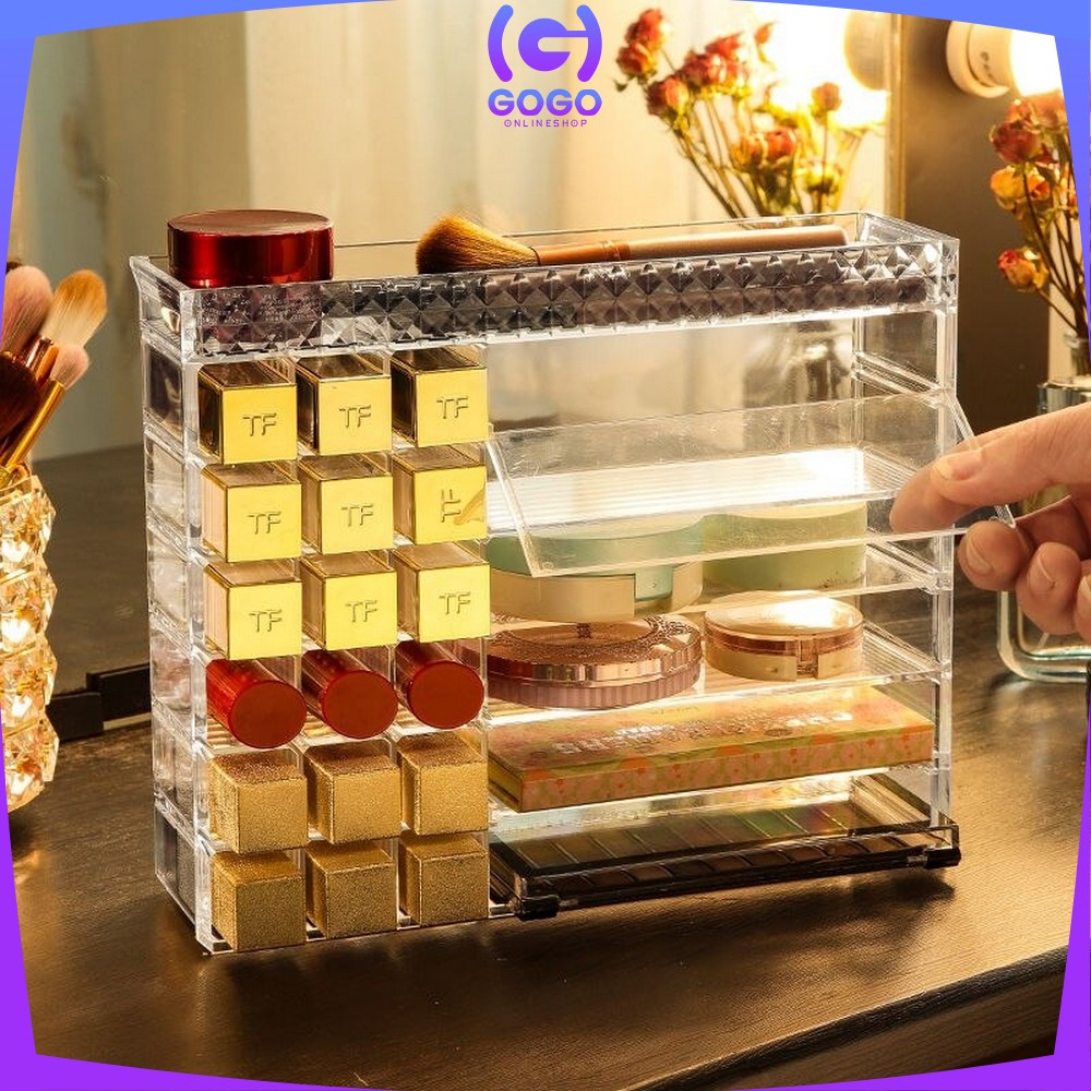 GOGO-K8 Kotak Lipstik Acrylic Diamond Rak Tempat Lipstik Alat Kosmetik Lipstick Organizer Rak Makeup