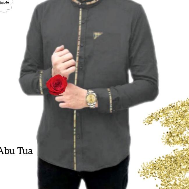 Kemeja Koko Pria Lengan Panjang List - Abu-abu, XL