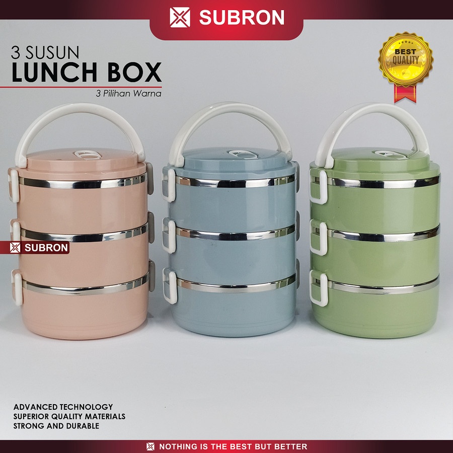 Lunch Box Tempat Bekal Makanan Warna Polos 3 Susun - SUBRON