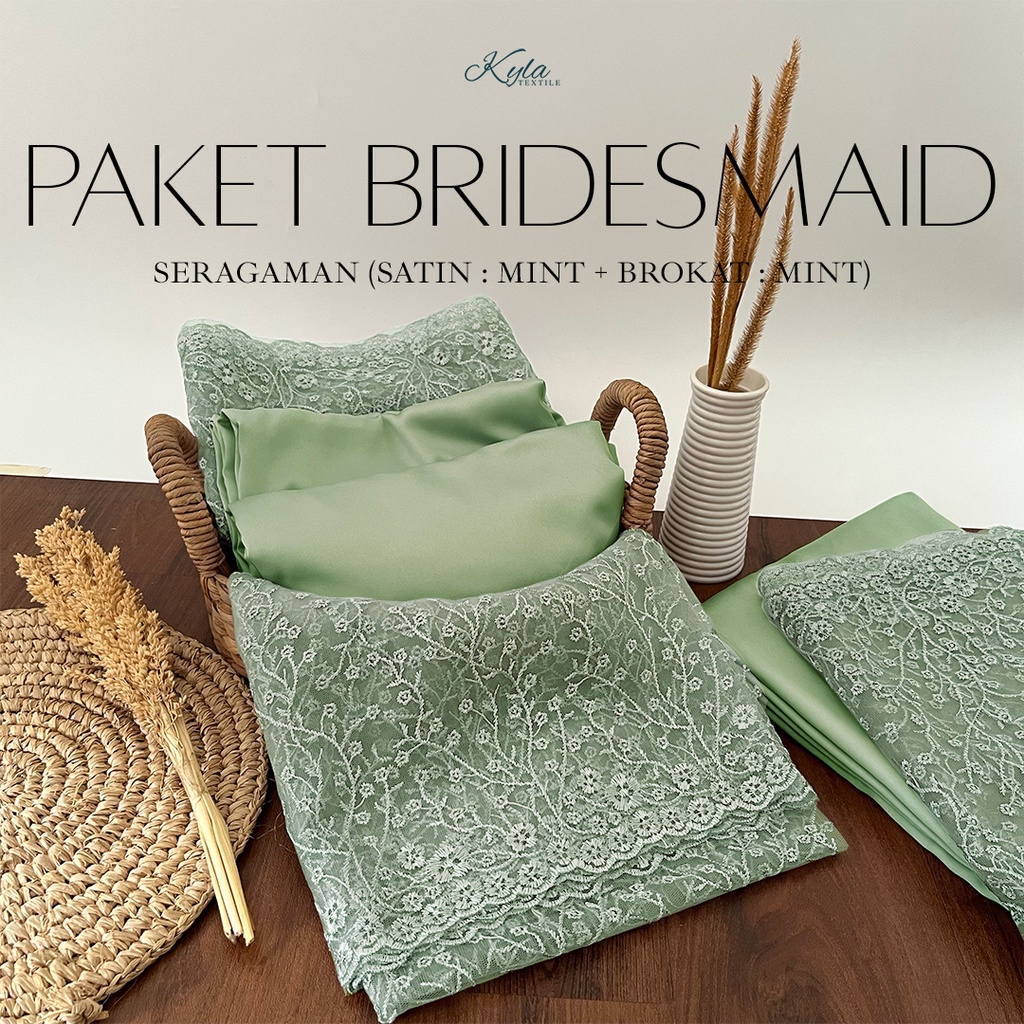 PAKET KAIN BRIDESMAID PREMIUM LENGKAP SATIN KEBAYA BROKAT WARNA MINT