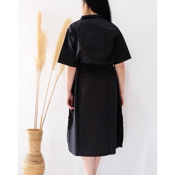 DRESS BUSUI BUMIL FRIENDLY CASUAL PREMIUM DRESS POLOS MIDI DRESS - Hitam