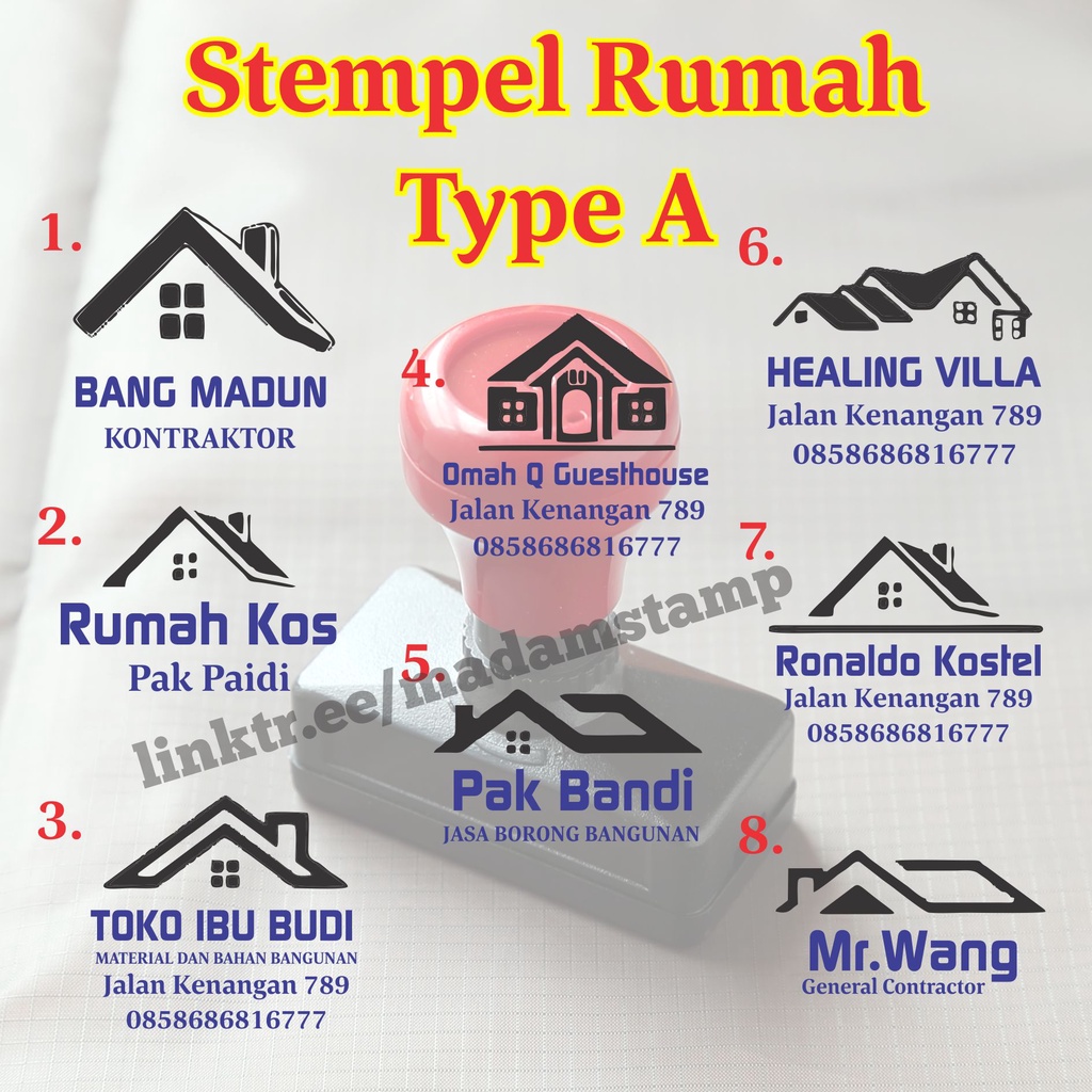 

stempel rumah A nama toko bangunan kos kontraktor hotel guesthouse ageb properti otomatis murah