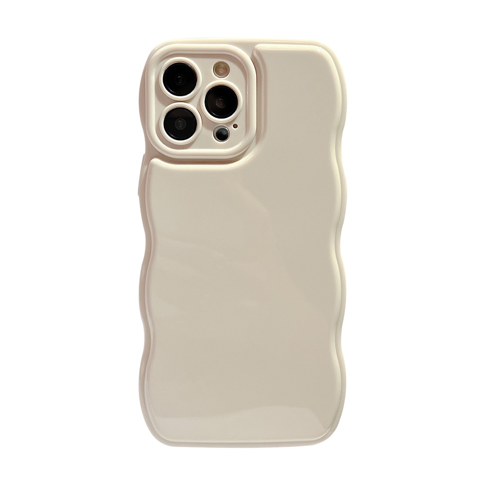 Ins Casing Silikon Iphone 14 11 12 13 PRO MAX Aksen Pinggiran Bergelombang Warna Beige Hitam