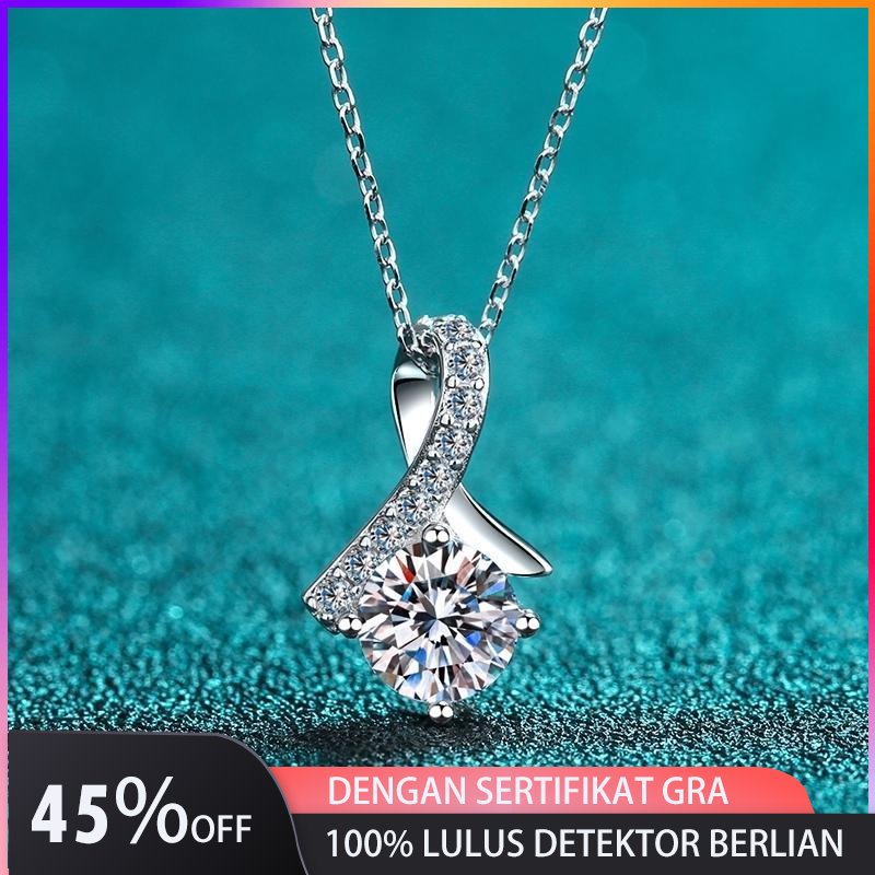 Like Moissanite Sterling Silver Berlapis Emas 18k, Kalung Berlian Moissanite Panjang 45cm - Detektor