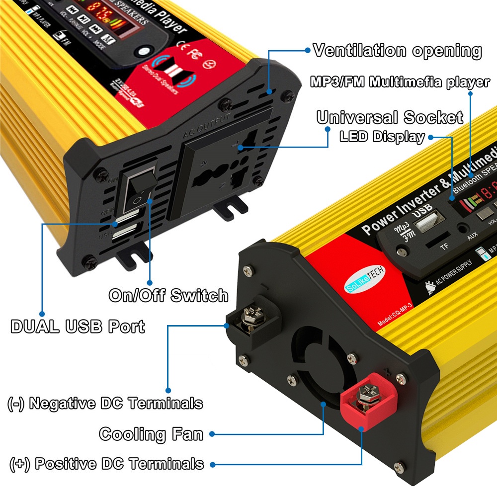 Inverter Daya Ma 4500W Inverter Tenaga Surya, Konverter DC 12V Ke AC 220V dengan Layar Tampilan untuk Mobil, Perahu Tenaga Surya, dengan Gelombang Modifikasi Pengisi Daya USB