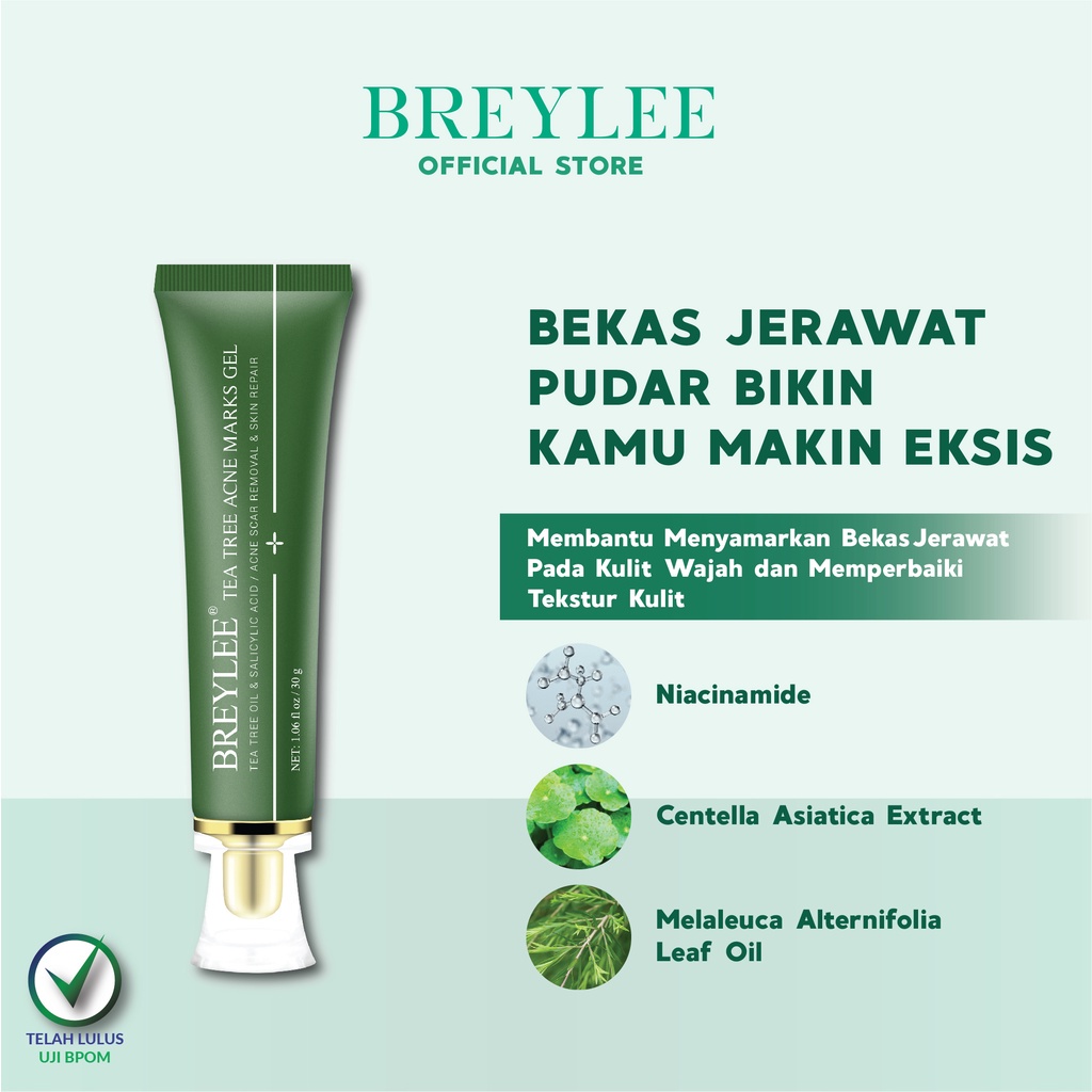 BREYLEE Tea Tree Acne Marks Gel BREYLEE Scar Removal Gel Memudarkan Bekas Jerawat &amp; Memperbaiki Kulit Wajah 30gr