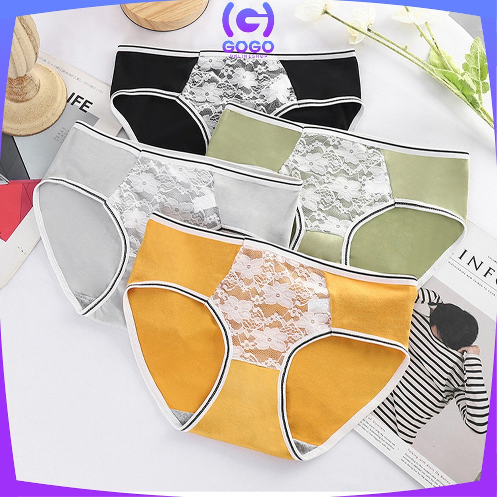 GOGO-P129 Celana Dalam List Garis Renda Bunga / Kolor Wanita Dewasa / Undies Wanita Import Motif Polos