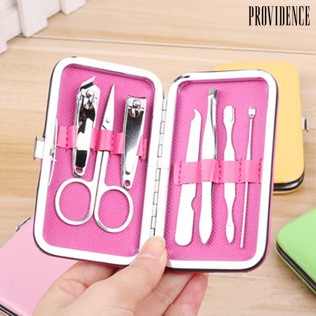 7pcs / Set Alat Manicure Portabel Bahan Carbon Steel Dengan Case Penyimpanan Untuk Penggunaan Sehari-Hari