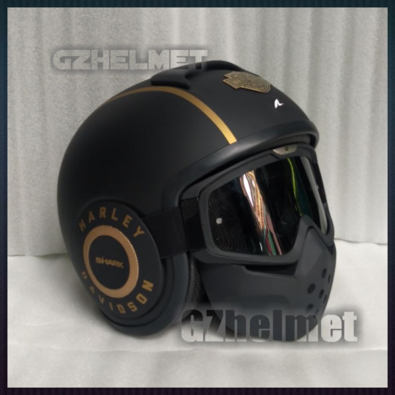 helm shark raw custom harley davidson black gold matte