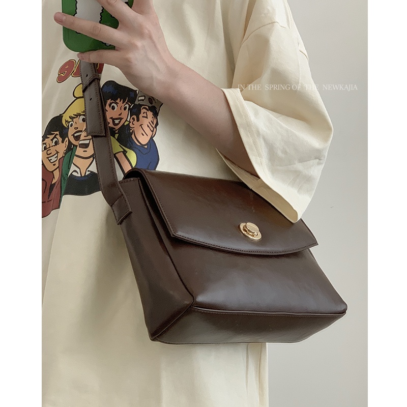 Suhao French niche tas retro wanita 2022 baru fashion high-end tas kotak kecil all-match in one-shoulder messenger bag