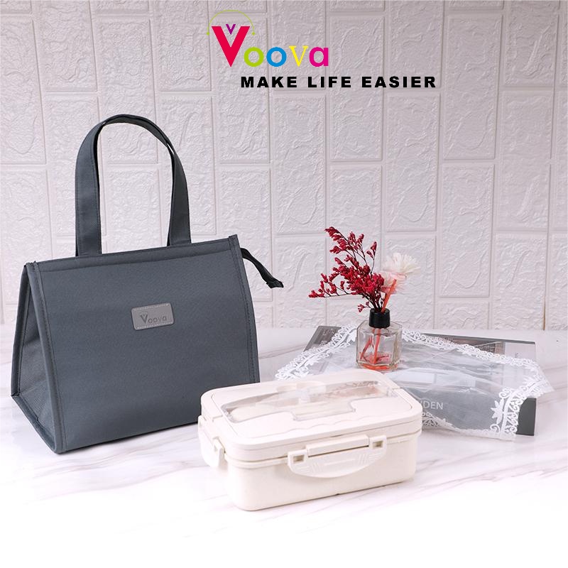 VOOVA Lunch Box Dan Lunch Bag Tas Bekal Kotak Bekal Makan Siang Bahan Jerami Pegangan melengkung + S