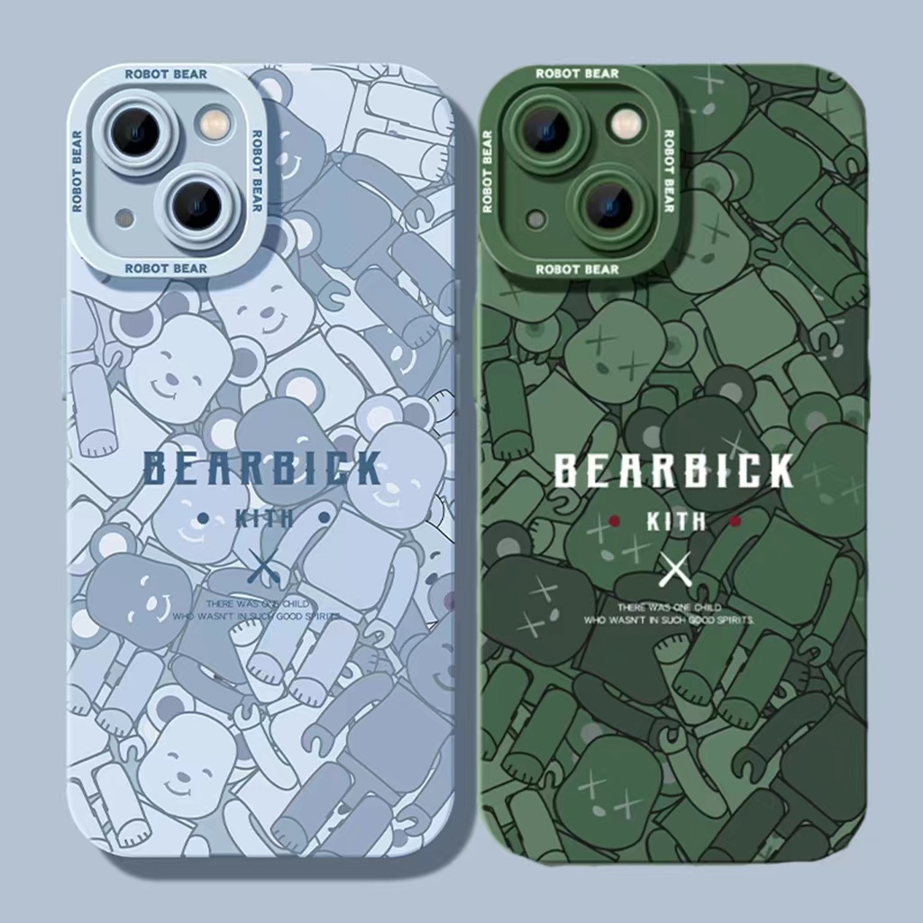 Ins Casing iPhone 14 14pro 14Plus 14prm 13 13pro 13prm 11 7Plus 8Plus Xr XS 12pro Max Motif Beruang Hijau Biru