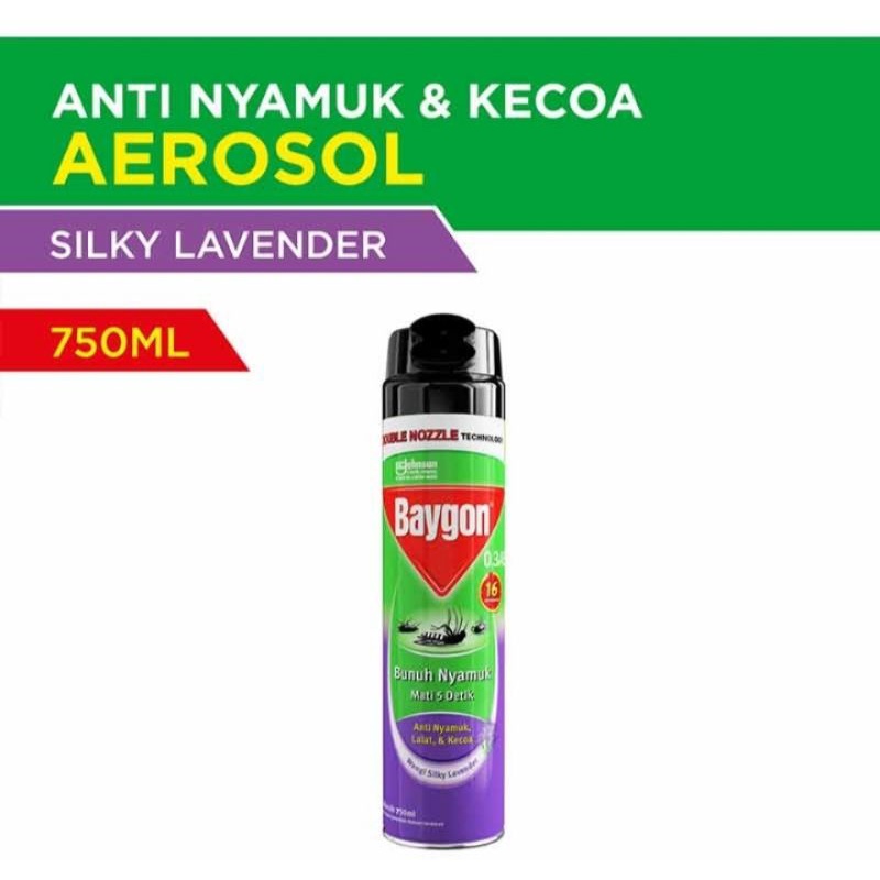 Baygon Aerosol Anti nyamuk &amp; Kecoa Silky Lavender 750ml