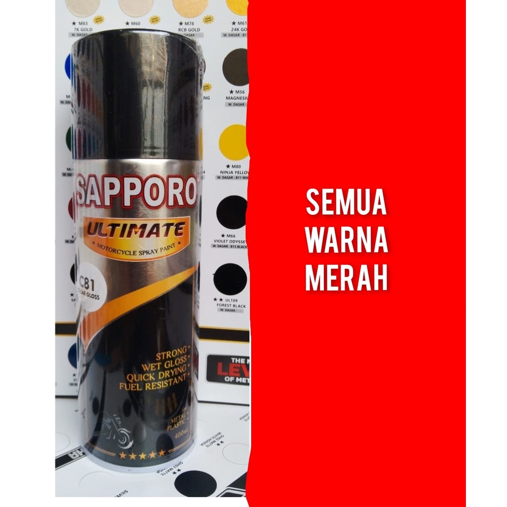 pilok pilox cat semprot cat spray sapporo ultimate 400ml varian merah red merah candytone merah dashboard iron man red majestic red 400ml