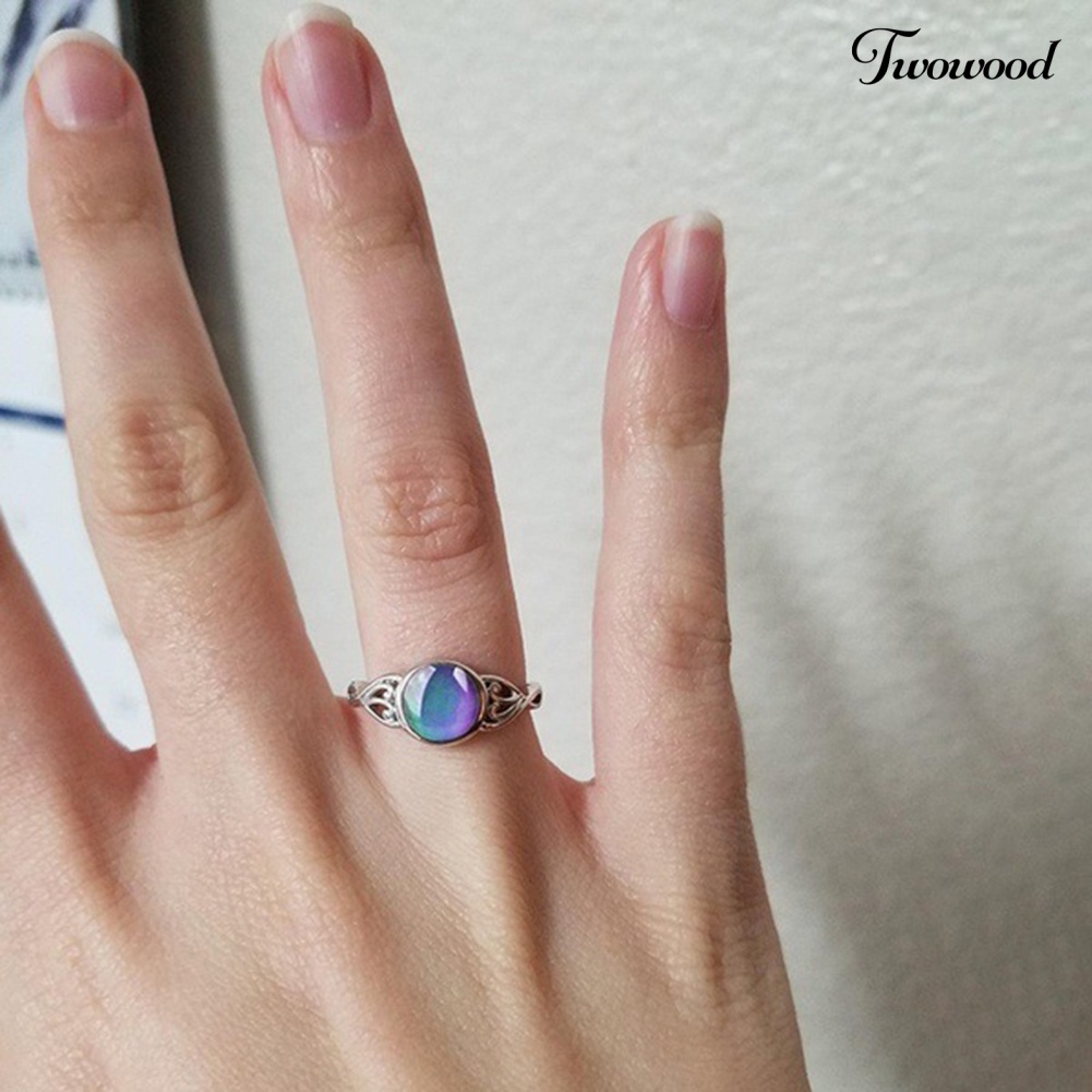 Cincin Batu Permata Imitasi Bentuk Bulat Model Hollow Dapat Berubah Warna Untuk Wanita