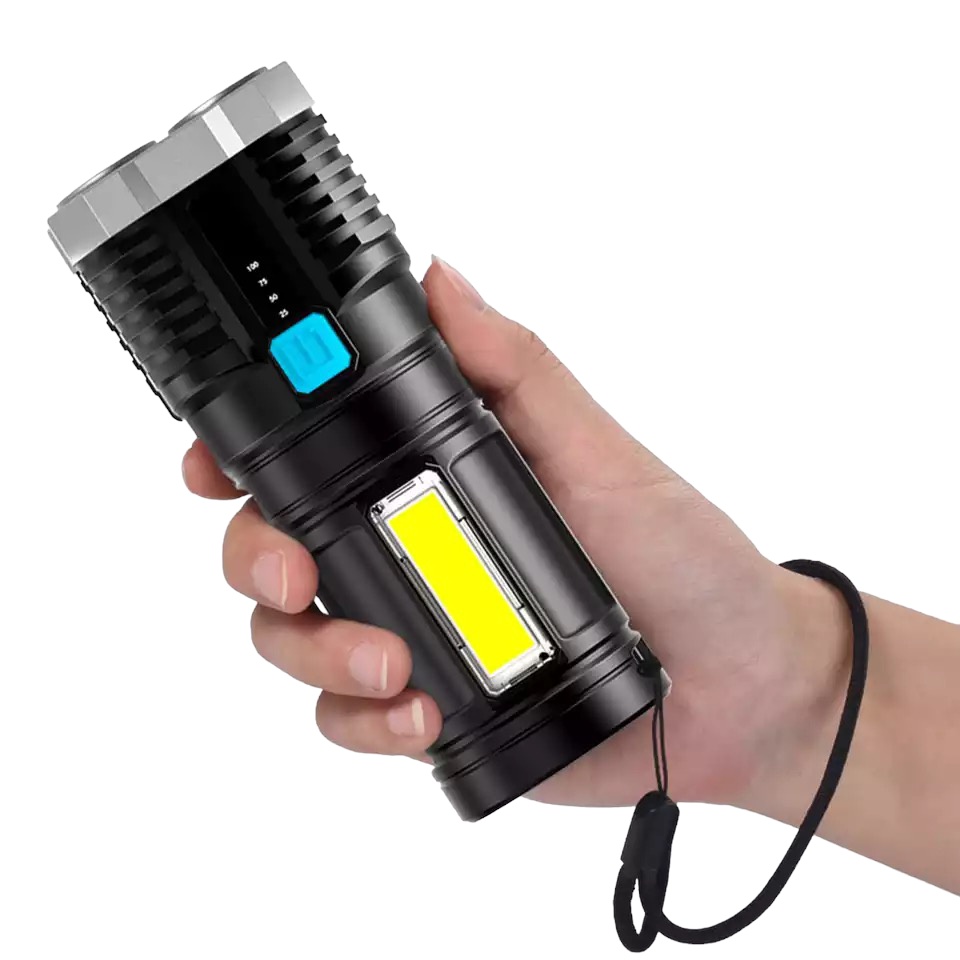 SENTER PORTABLE 4 LED + COB LIGHT SUPER TERANG L-S03 / SENTER PENERANGAN JARAK JAUH 4 MODE MATA LAMPU / SENTER LED 4 MATA