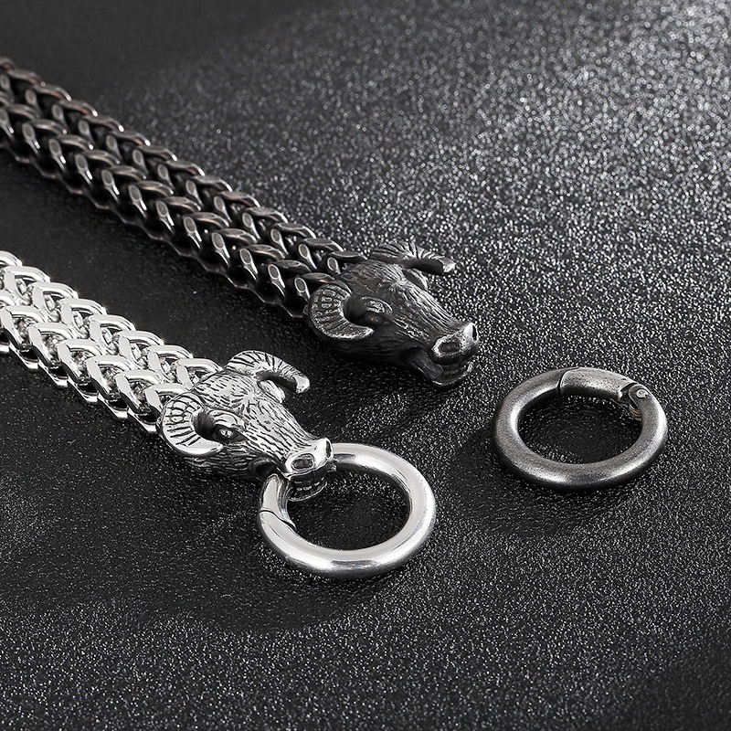 Perhiasan Gelang Bentuk Kepala Banteng Bahan Stainless Steel Gaya Kasual Vintage Untuk Pria