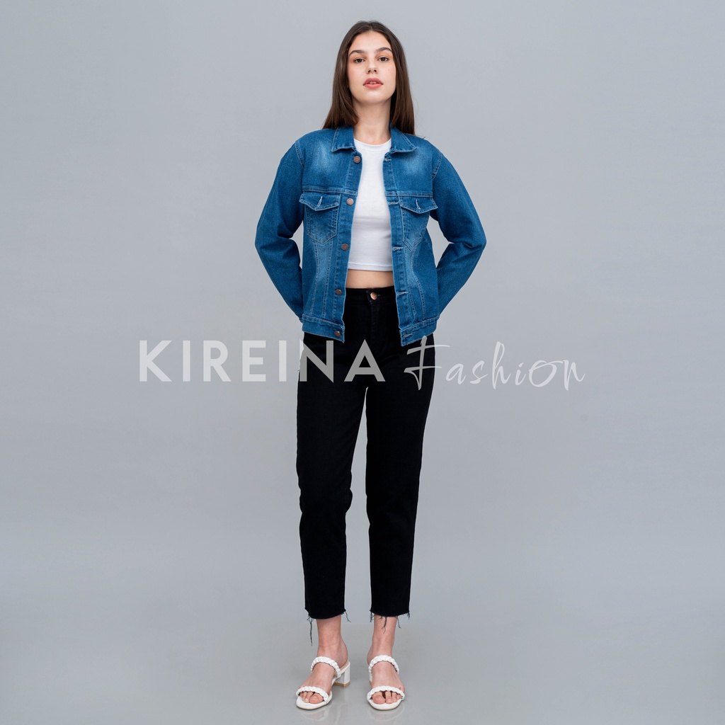 Jacket Jeans Wanita Denim Unisex Model Crop Bahan Denim Wash Tebal - KIREINA