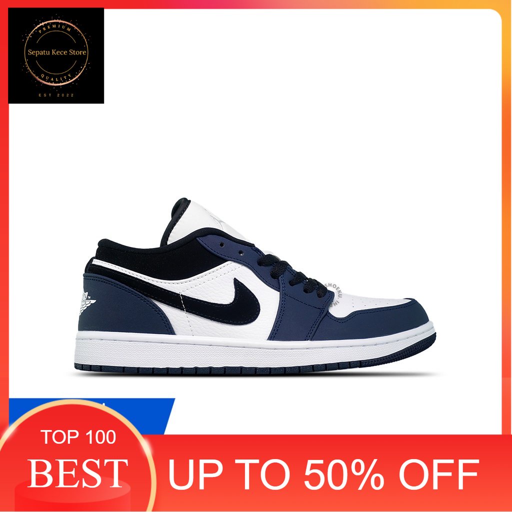 Sepatu Sneakers Air Jordan 1 Low Retro 'Navy' Import Original Pria Wanita